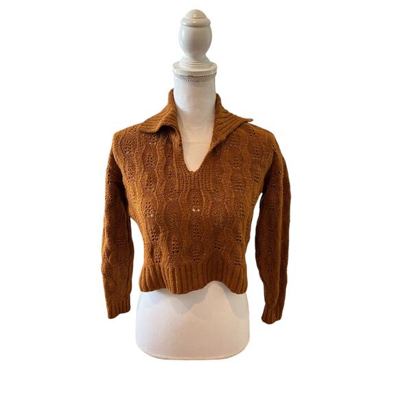 Pink Rose Soft Cropped Collared Sweater Burnt Orange Rust S - Picture 2 of 6